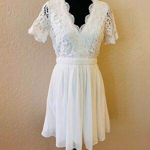 Lulu's White Lace V-Neck Mini Dress